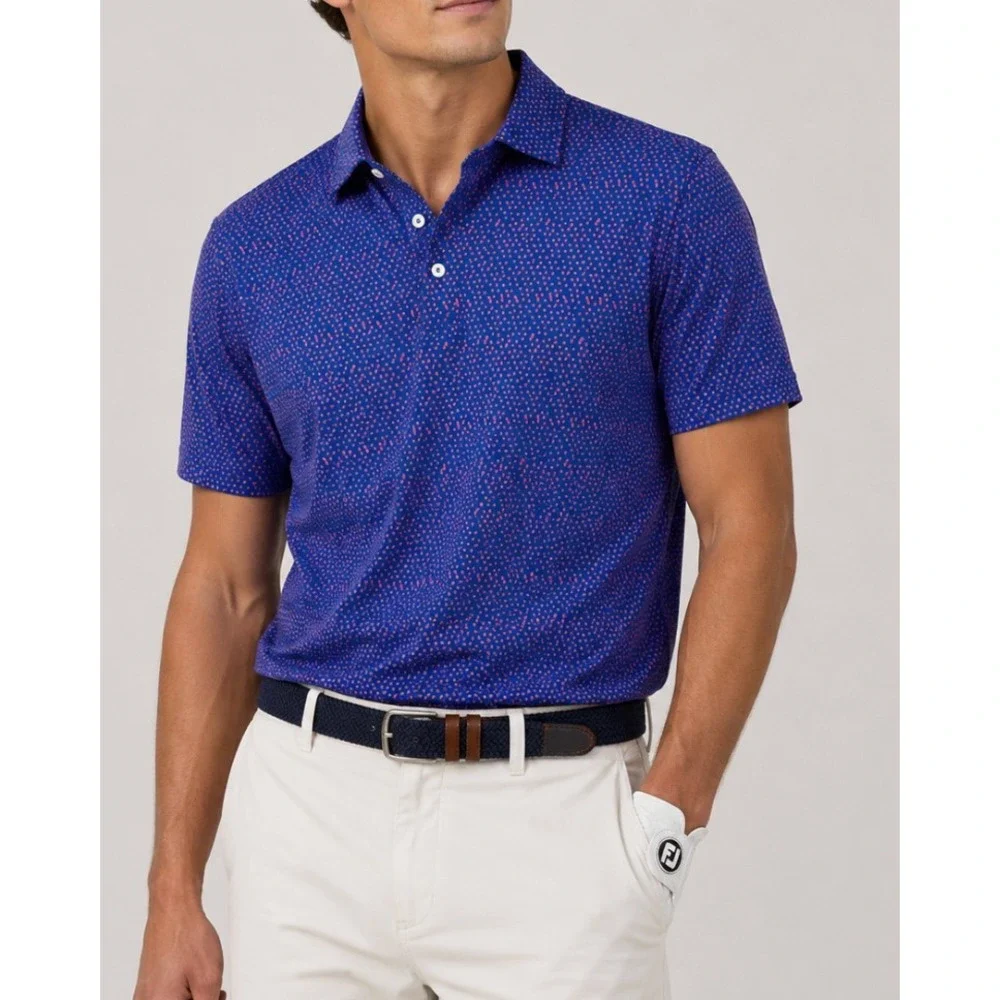 Bugatchi Mens Mercerized Cotton Micro Dot Golf Polo Shirt Blue Red LF2206 L
